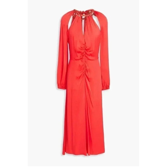 Veronica Beard Fayla Silk Chain-Detail Cutout Midi Dress Watermelon size 2 - Picture 11 of 15